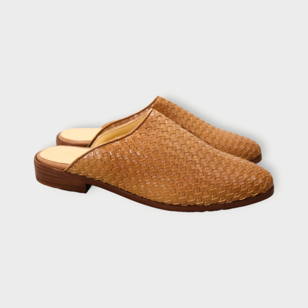 Nisolo Women's 8.5 Brown Ama Woven Mule Brandy Leather Flat Mules Slip On Shoes - Picture 2 of 11